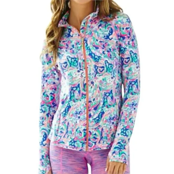 Lilly Pulitzer Luxletic Playa Serena Full Zip Jacket size XL Blue Pink - Picture 1 of 10